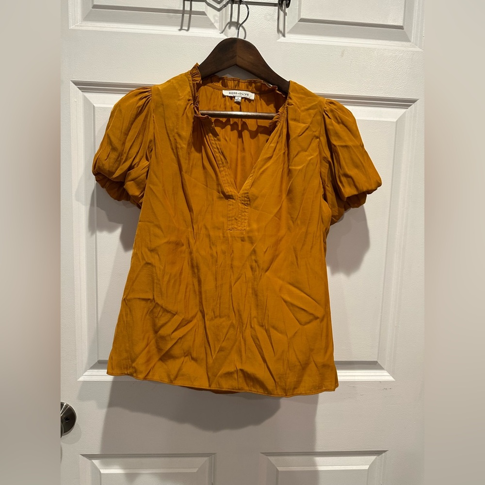 Rose & Olive Mustard V-Neck Blouse